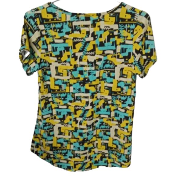LuLaRoe Aqua + Yellow Geometric Print Top Size Small - Picture 2 of 9